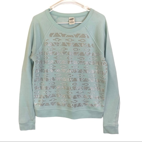 PINK Victoria's Secret Mint Aztec Tribal Sequin Pullover Crewneck Sweats… - Picture 5 of 11